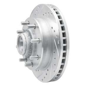 Chevrolet Express 3500 Brake Rotor (1) - Front Left - R1 Concepts - Drilled & Slotted - Silver - `01-`02